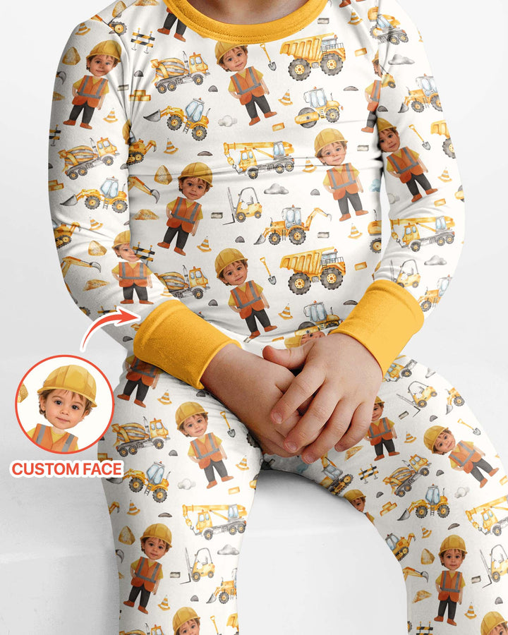 Custom Photo Little Builder Bamboo Two Piece Long Sleeve Pajama Set
