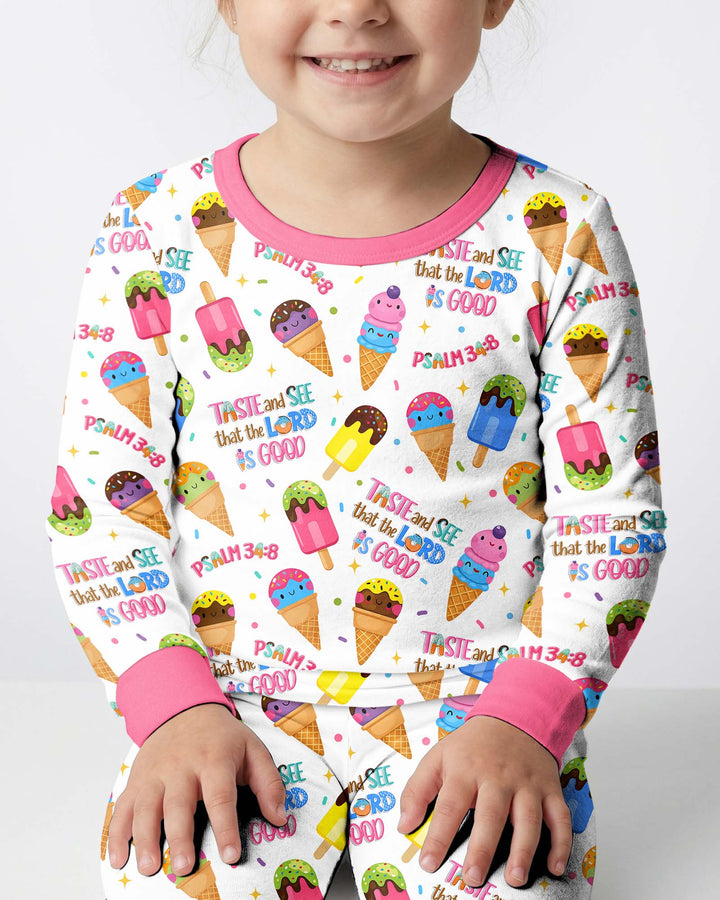 Jesus Summer Ice Cream Taste and See That The Lord Is Good Bamboo Two Piece Long Sleeve Pajama Set