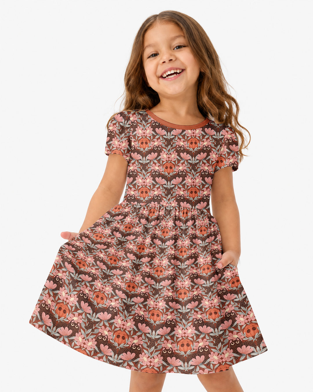 Spooky Owl Pumpkin Folk Floral Halloween Bamboo Twirl Dress