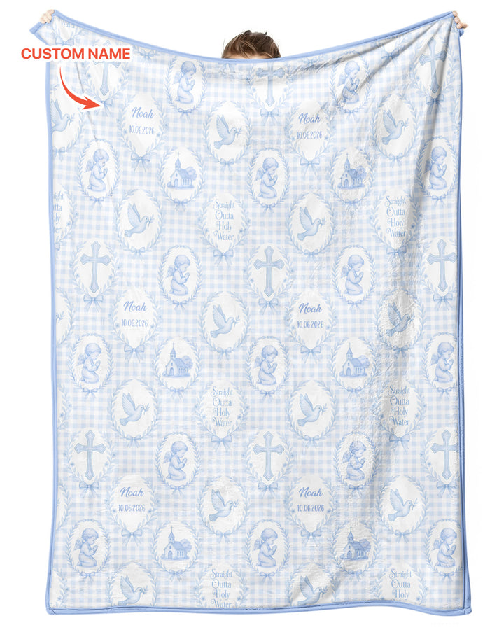 Custom Name Baptism Straight Outta Holy Water Bamboo Blanket