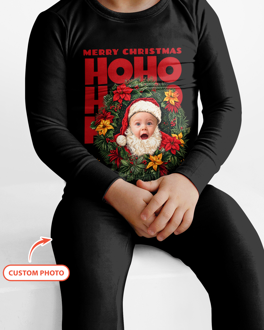 Personalized Photo Christmas Santa Bamboo Two Piece Long Sleeve Pajama Set
