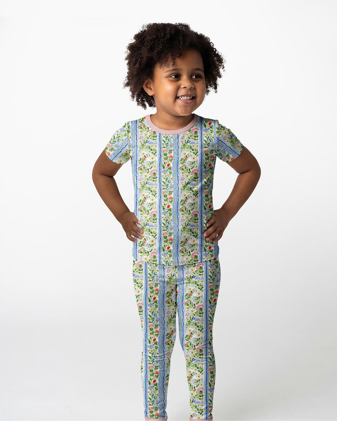 Paste Floral Girl Bamboo Two Piece Short Sleeve Pajama Set