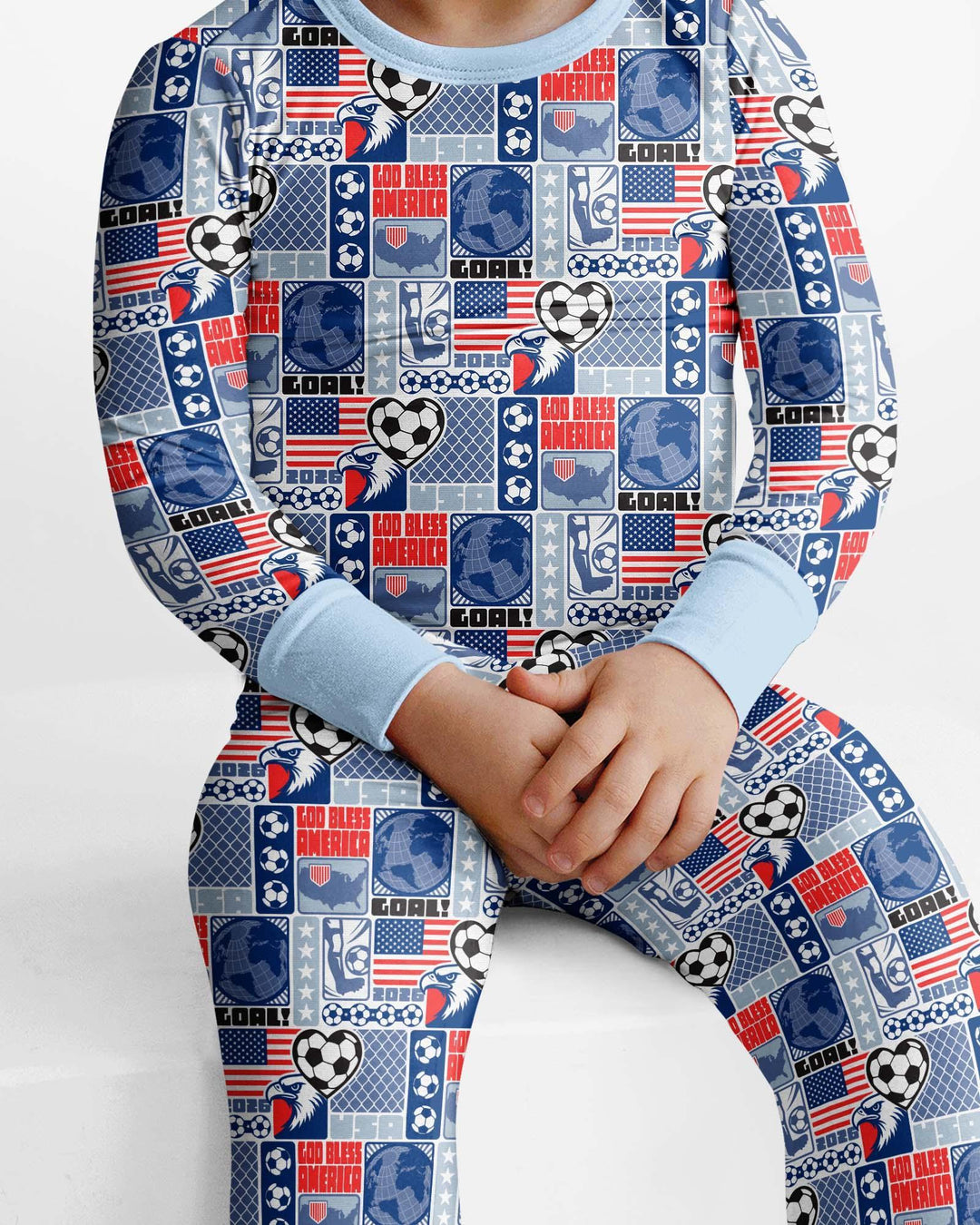 World Soccer God Bless America Bamboo Two Piece Long Sleeve Pajama Set