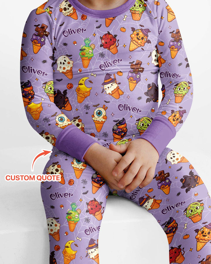 Custom Name Halloween Ice Cream Bamboo Two Piece Long Sleeve Pajama Set