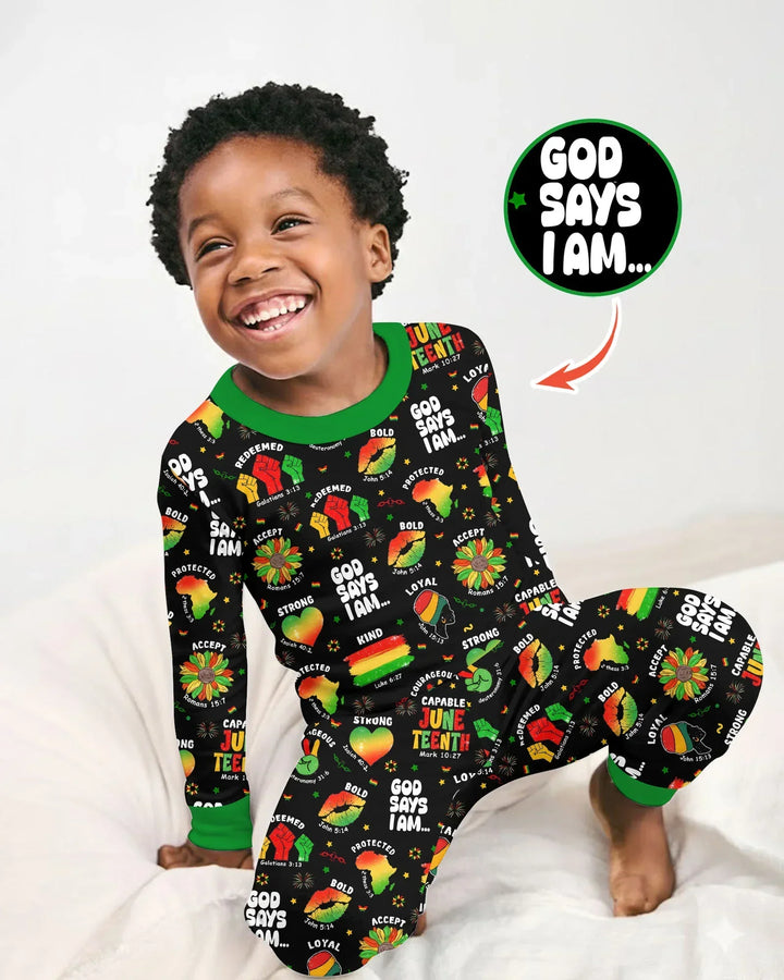God Says I Am Juneteenth Blessings Bamboo Two Piece Long Sleeve Pajama Set