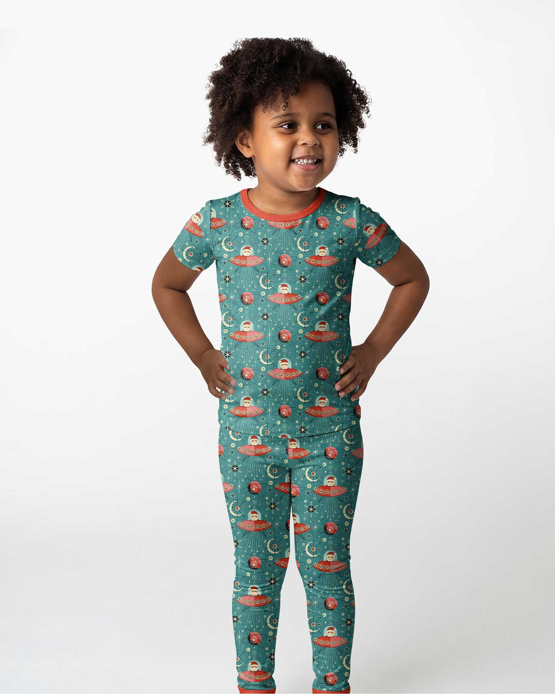 Atomic Santas in Space Bamboo Two Piece Short Sleeve Pajama Set