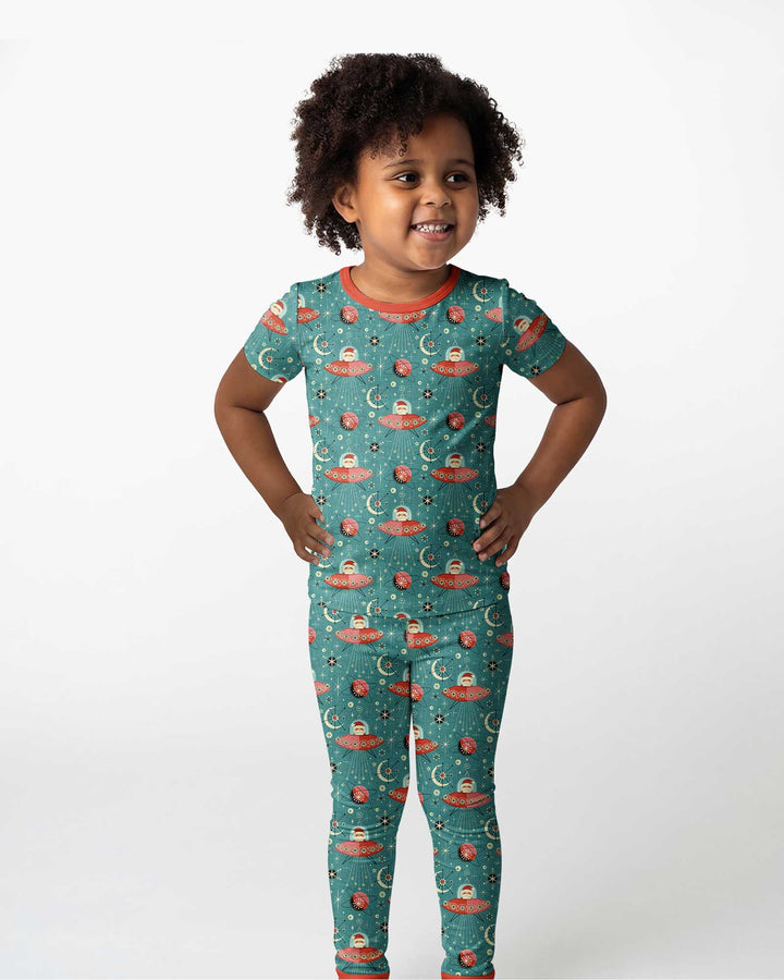 Atomic Santas in Space Bamboo Two Piece Short Sleeve Pajama Set