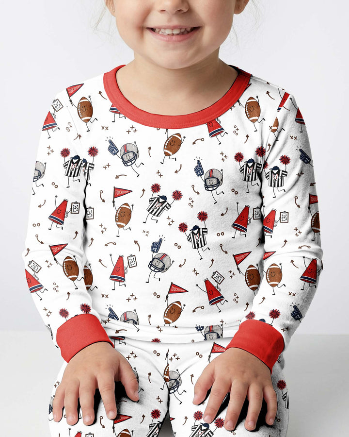 Happy Football Doodles Bamboo Two Piece Long Sleeve Pajama Set