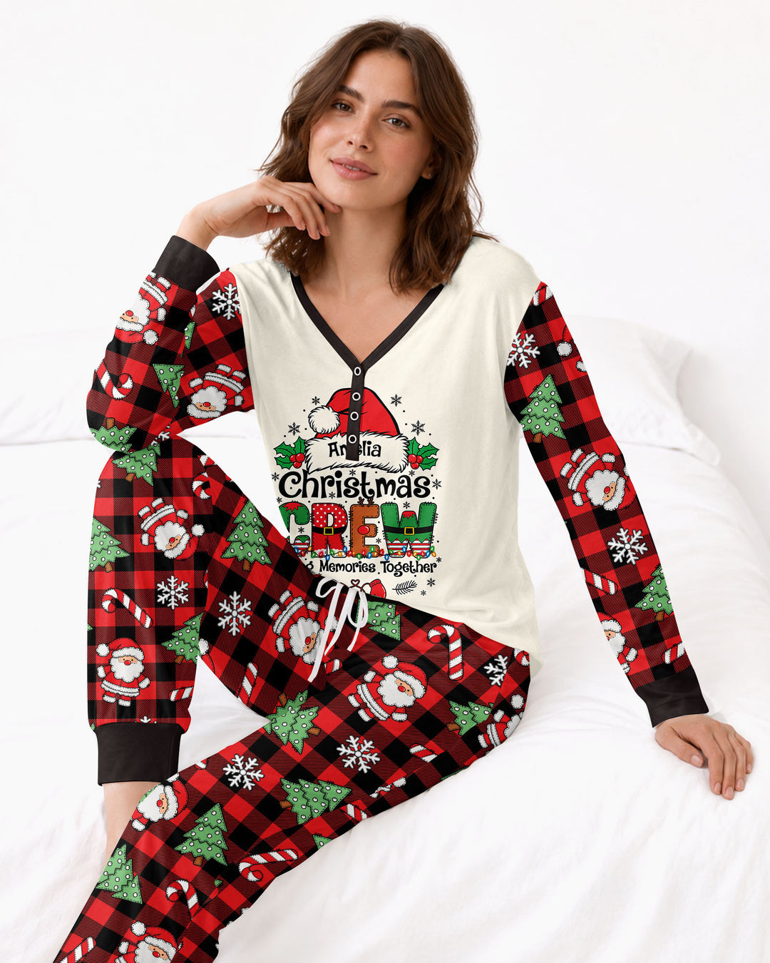 Custom Name Family Matching Christmas Crew Making Memories Together Bamboo Women Pajama Set