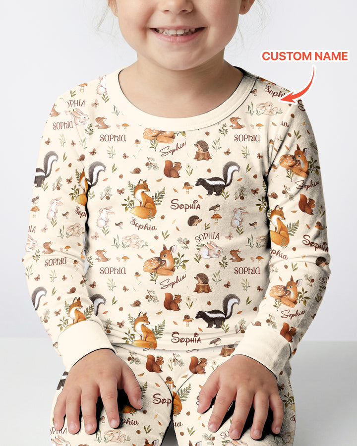 Custom Name Woodland Friends Bamboo Two Piece Long Sleeve Pajama Set