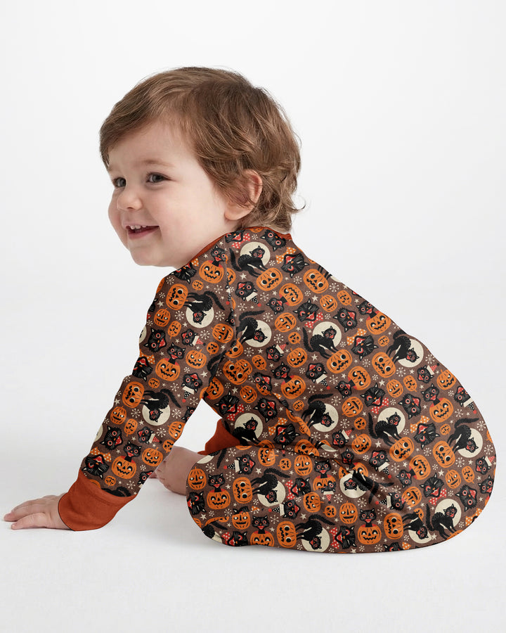 Vintage Halloween Black Cat Pumpkin Bamboo Convertible Zippy