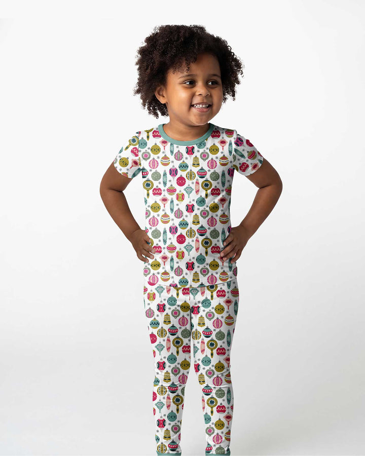 Tiny Christmas Ornaments   Bamboo Two Piece Short Sleeve Pajama Set