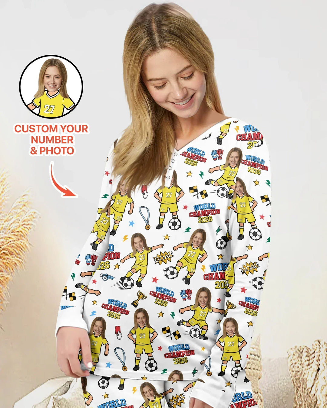 Custom Photo World Champion 2026 Family Matching Bamboo Women Pajama Set