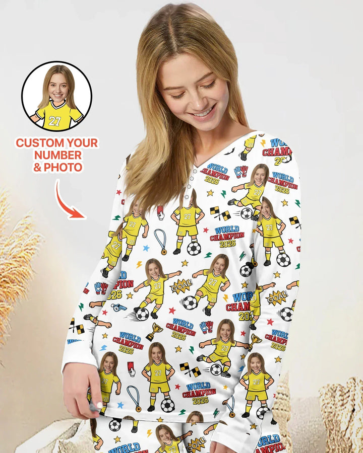 Custom Photo World Champion 2026 Family Matching Bamboo Women Pajama Set