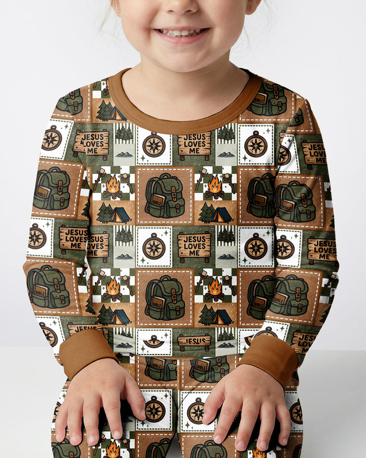 Camping Jesus Loves Me Bamboo Two Piece Long Sleeve Pajama Set