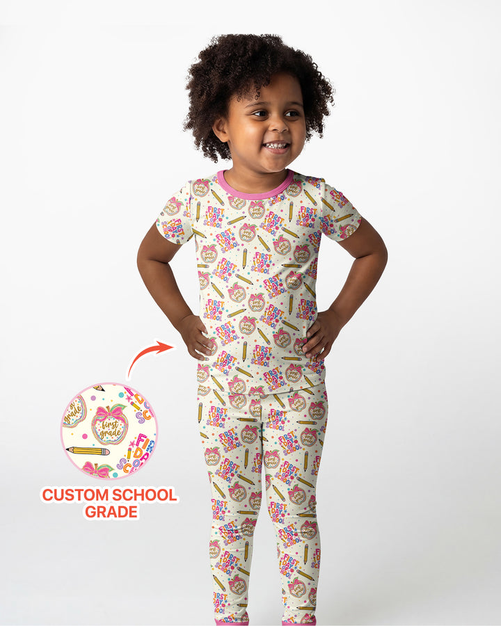 Conjunto de pijama de dos piezas de bambú de manga corta, plantilla personalizada