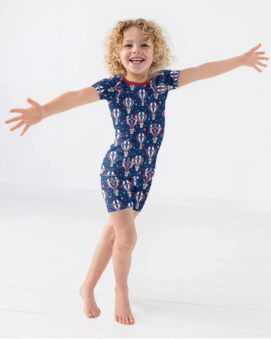 Patriotic Pups in Hot Air Balloons Family Matching Bamboo Two Piece Short Sleeve Shorts Pajama Set
