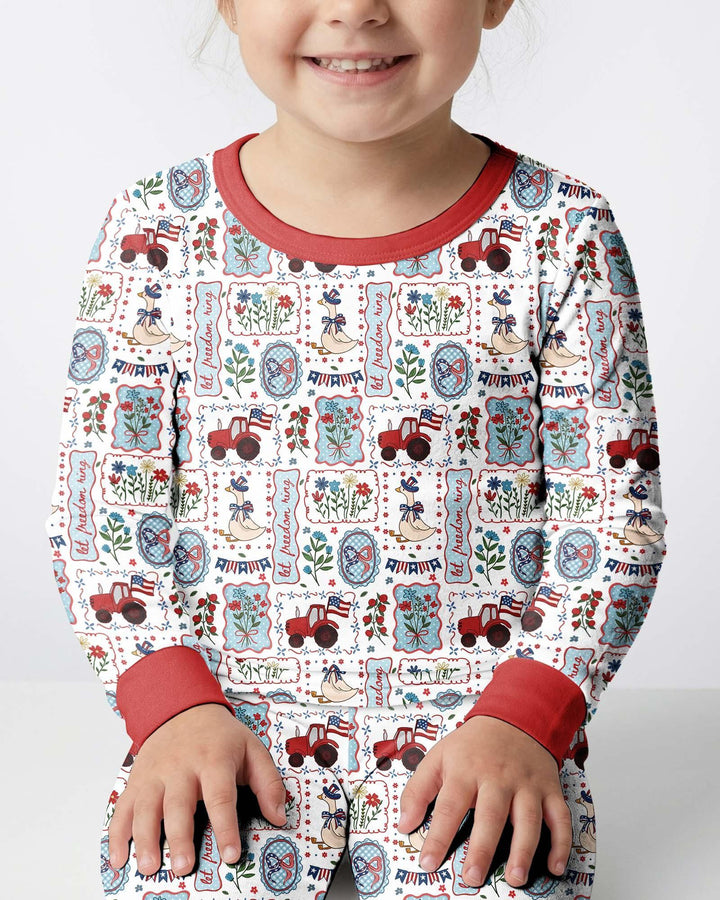 Patriotic USA Silly Goose Family Matching Bamboo Two Piece Long Sleeve Pajama Set