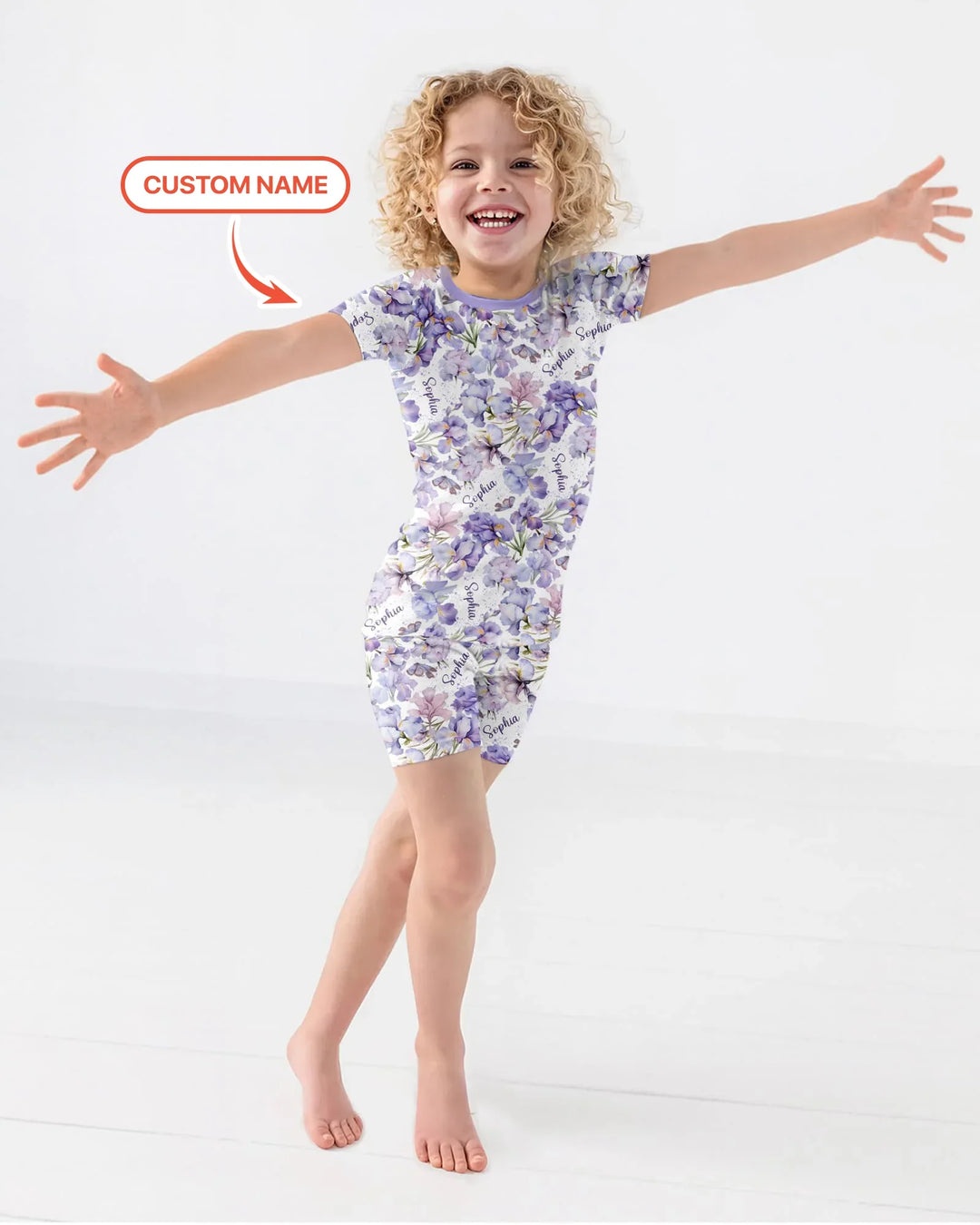 Custom Name Birth Month Flowers Bamboo Two Piece Short Sleeve Shorts Pajama Set
