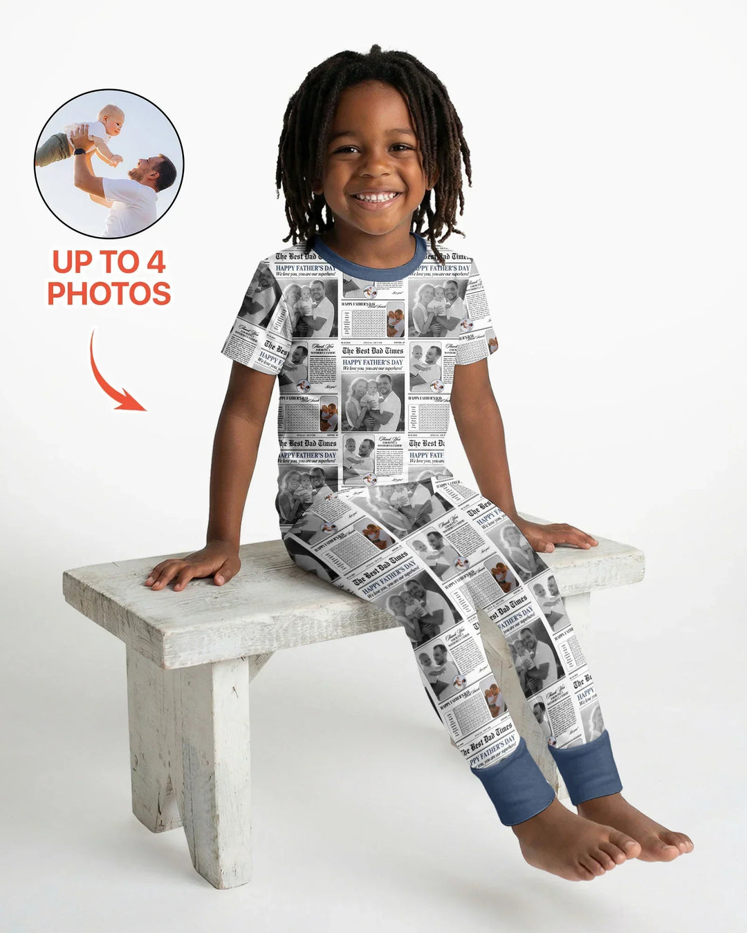 Custom Photo The Best Dad Times Bamboo Two Piece Short Sleeve Pajama Set