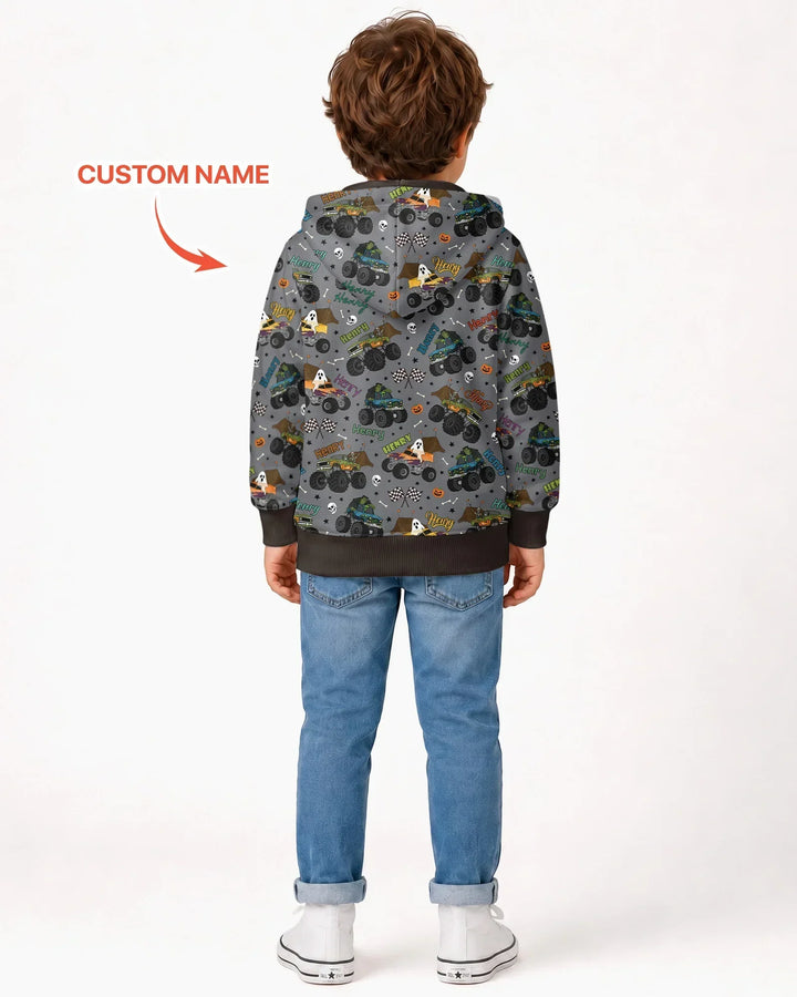 Custom Name Halloween Creepy Crusher Family Matching Bamboo Zip Hoodie