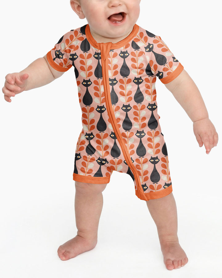 Retro Black Cat Garden Bamboo Shorty Zippy