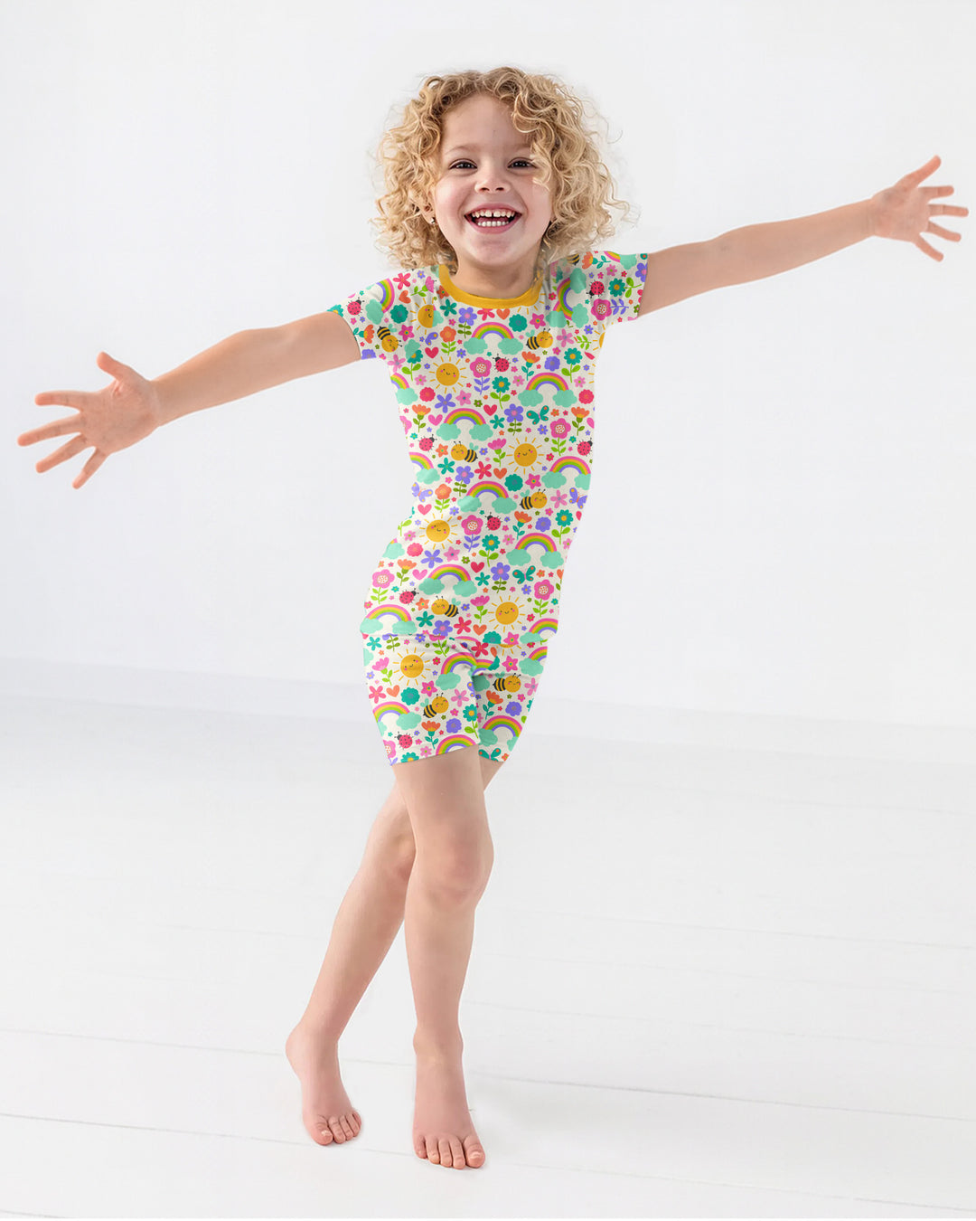 Summer Sunshine Bamboo Two Piece Short Sleeve Shorts Pajama Set