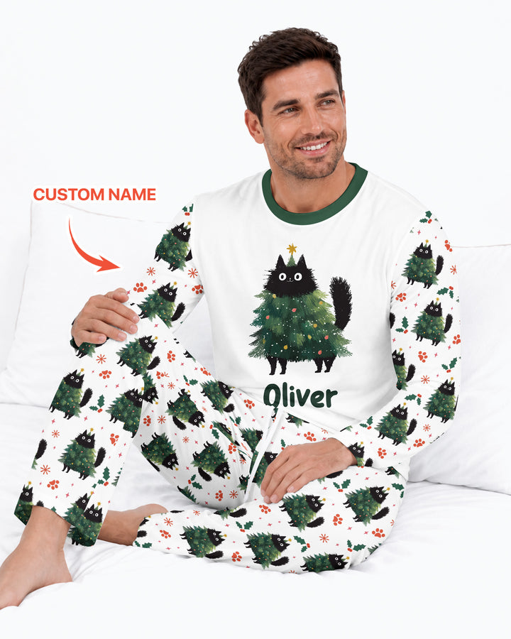 Custom Name Black Cat Christmas Bamboo Men's Pajama Set