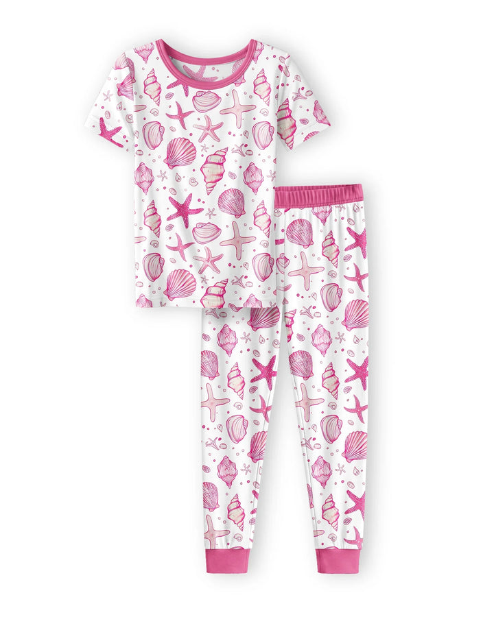 Pijama de dos piezas de manga corta de bambú "Coastal Charm" a juego para toda la familia
