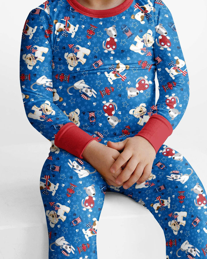 Conjunto de Pijama de Dos Piezas de Bambú de Manga Larga a Juego Familiar "Red, White & Woof"