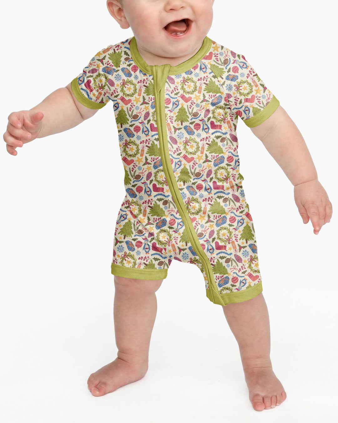 All Over Christmas Fun Bamboo Shorty Zippy