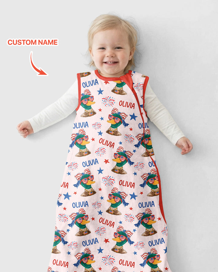 Custom Name Patriotic Mallard Duck Bamboo Sleep Bag