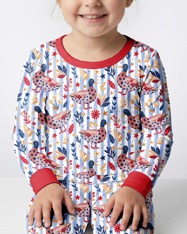 Patriotic Mallard Duck Bamboo Two Piece Long Sleeve Pajama Set