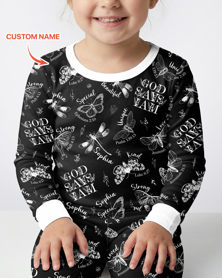 Custom Name God Says I Am Midnight Wings Bamboo Two Piece Long Sleeve Pajama Set