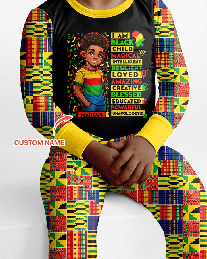 Custom Name I Am Black Child Boy Bamboo Two Piece Long Sleeve Pajama Set