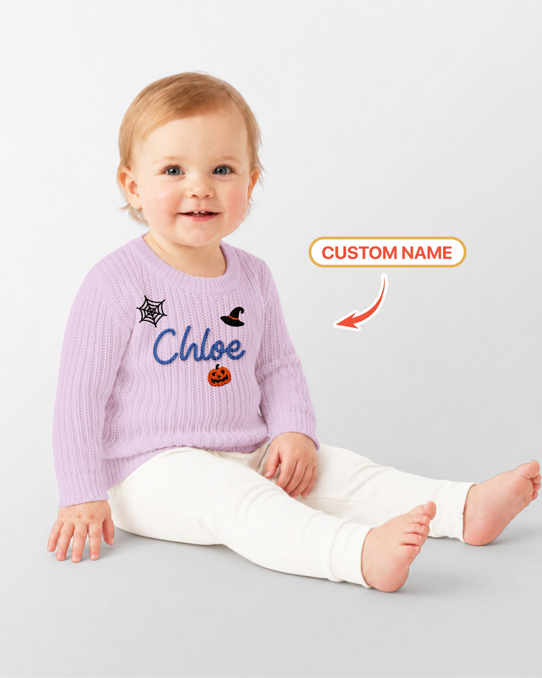 Happy Halloween Embroidered Baby Name Bamboo Knit Sweater Bubble