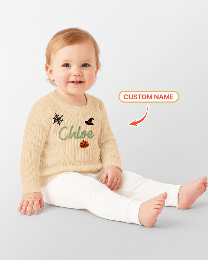 Happy Halloween Embroidered Baby Name Bamboo Knit Sweater Bubble