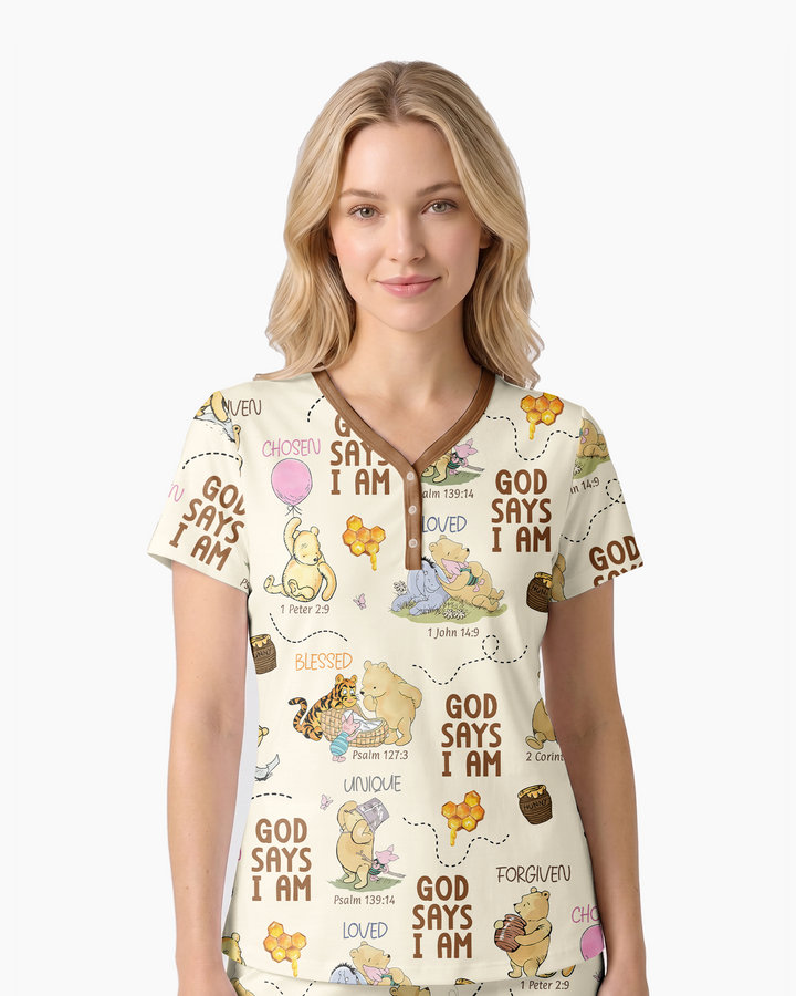 God Says I Am – Little Blessings Bamboo Women Short Sleeve Short Pajama Set