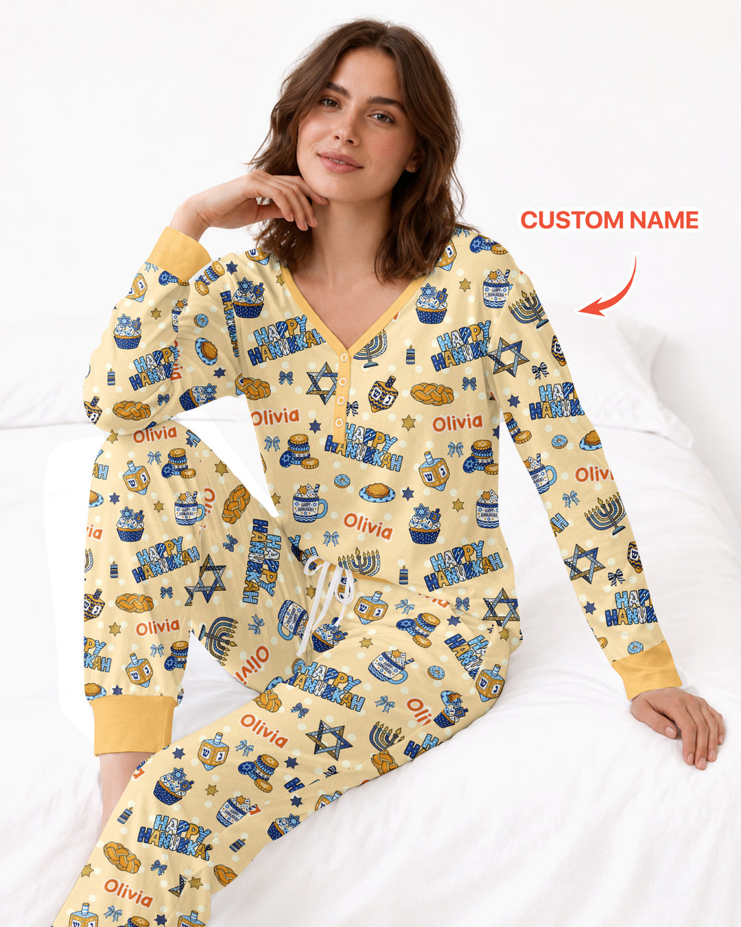 Custom Name Jewish Holiday Bamboo Women Pajama Set