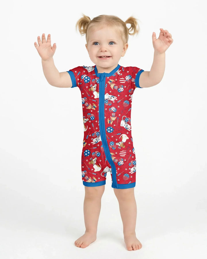 Red, White & Woof Family Matching Bamboo Shorty Zippy