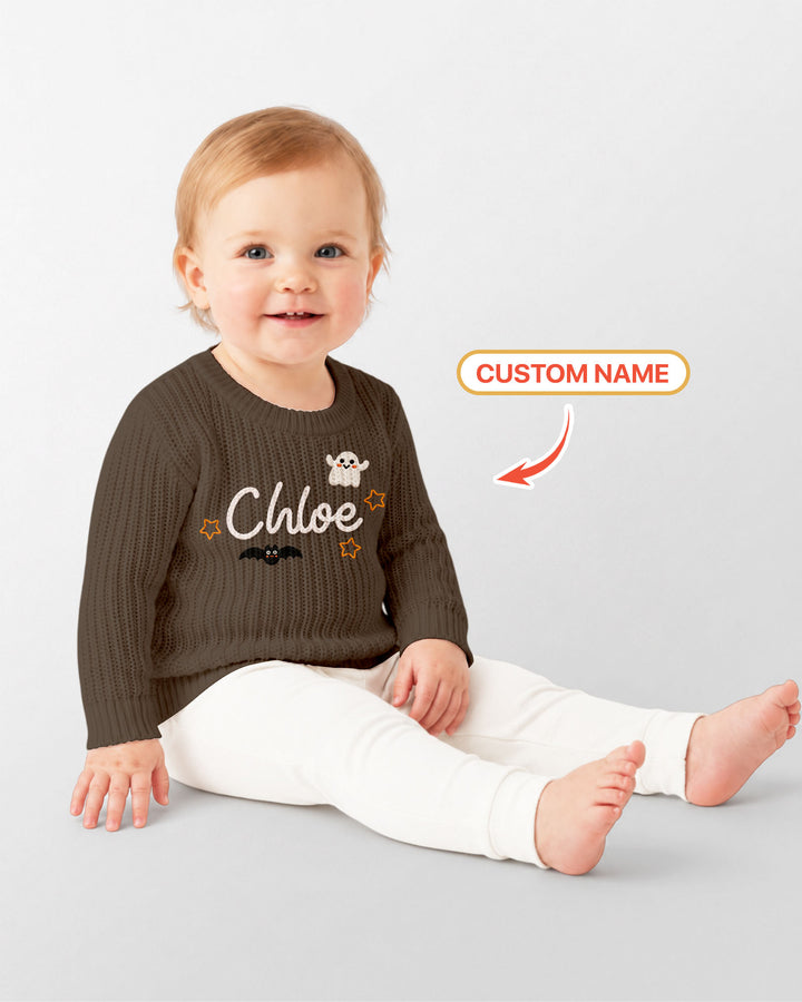Happy Halloween Embroidered Baby Name Bamboo Knit Sweater Bubble