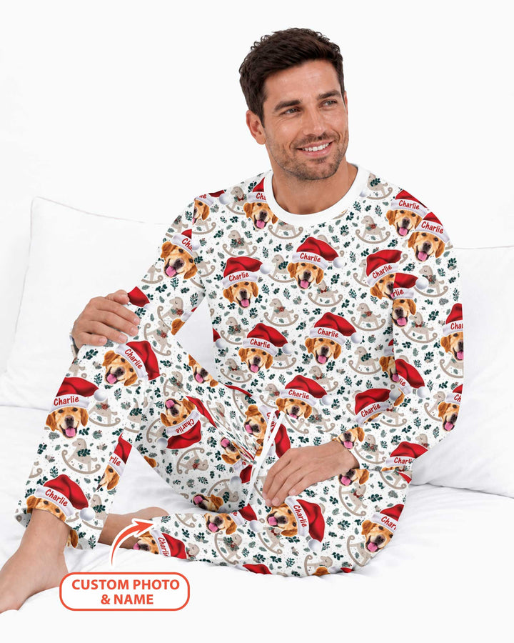 Custom Dog Photo Santa Claus Bamboo Men's Pajama Set