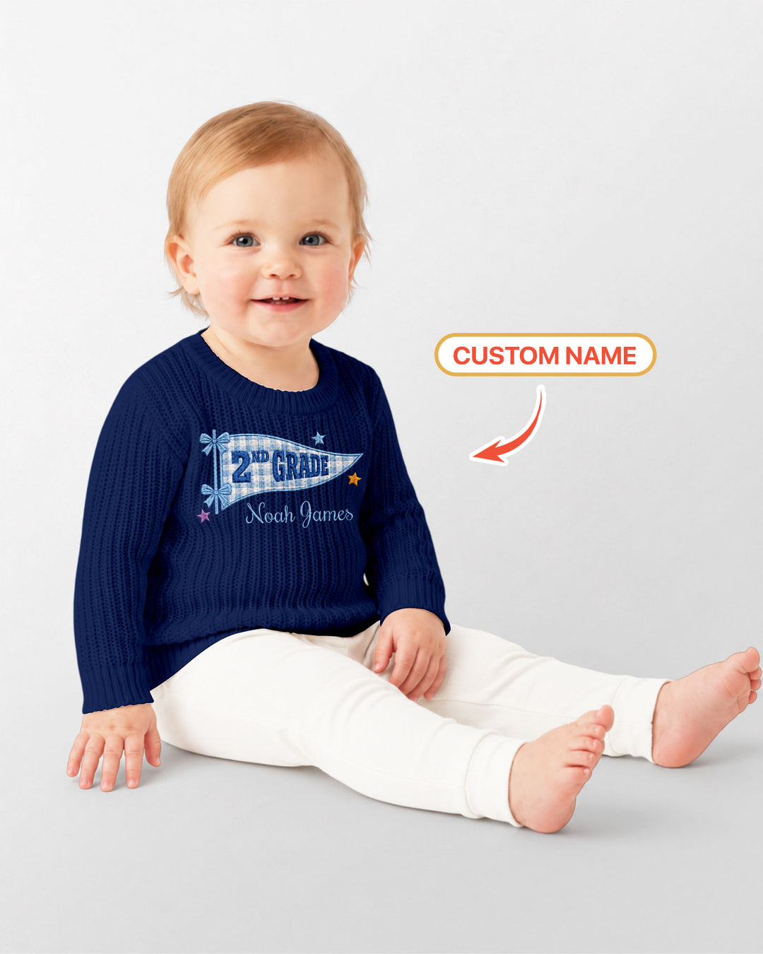 Cute Kindergarten Embroidered Baby Name Bamboo Knit Sweater Bubble