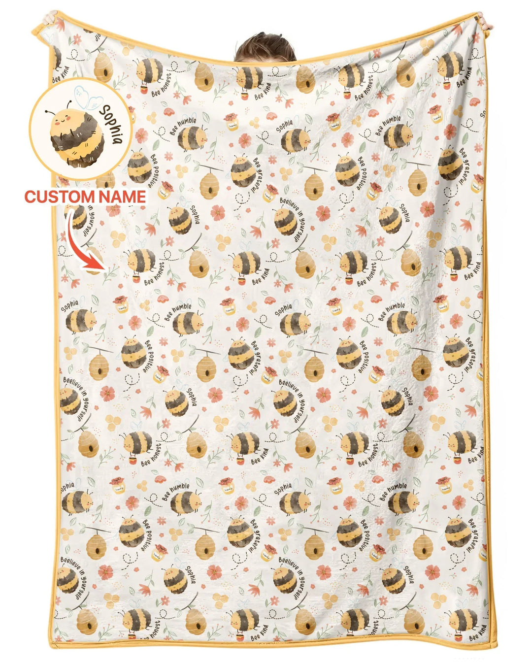 Bee Kind Custom Name Bamboo Blanket