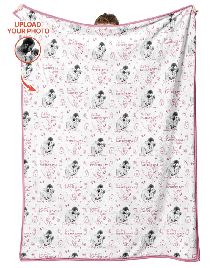 Custom Photo Our First Father's Day Together Bamboo Blanket
