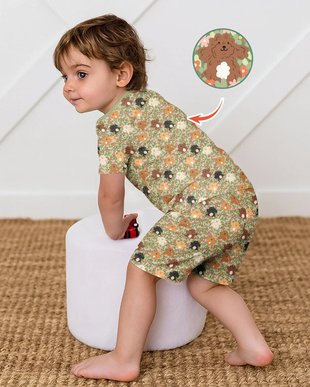 Puppy Garden Family Matching Bamboo Two Piece Short Sleeve Shorts Pajama Set