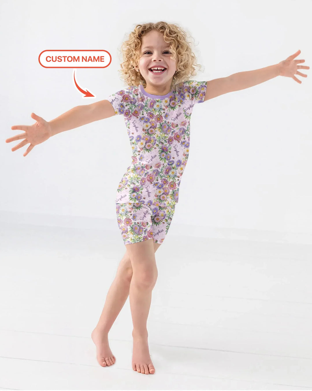 Custom Name Birth Month Flowers Bamboo Two Piece Short Sleeve Shorts Pajama Set