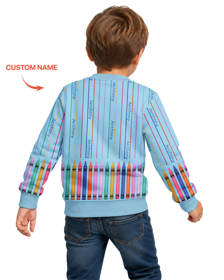 Custom Name Crayon Lines Bamboo Crewneck Sweatshirt