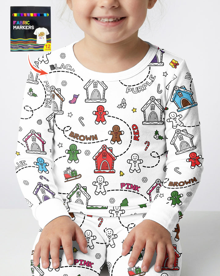 Colorable Matching Color Gingerbread Bamboo Two Piece Long Sleeve Pajama Set