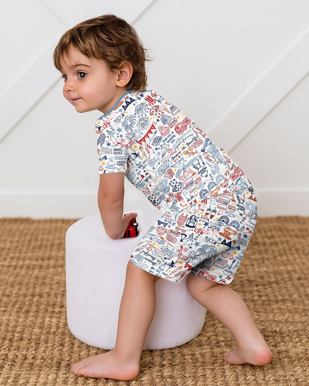 Liberty Doodle 250th Family Matching Bamboo Two Piece Short Sleeve Shorts Pajama Set